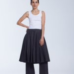 Sewn Pleat Cotton Wrap Skirt -Black Colour