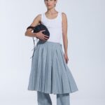 Sewn Pleat Washed Linen Wrap Skirt Turquoise Colour