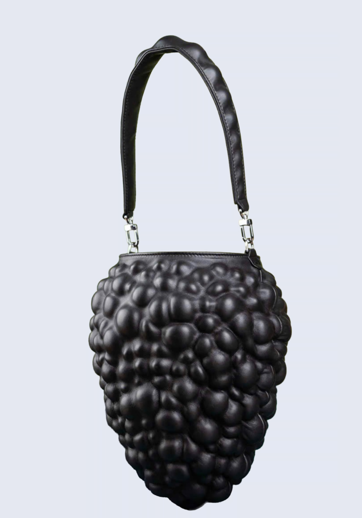 Black leather berry shaped handbag by KimC Studio