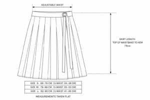 Open view of black khaki cotton wrap skirt showing adjustable D-ring waist and measurements