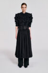 Black Cotton Wrap Skirt with sewn pleat detailing and an adjustable D-ring waist by KimC Studio.