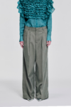 Back view of KIM C STUDIO sage khaki cotton wide-leg trousers