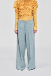 KIM C STUDIO pale blue linen tailored wide-leg trousers front view
