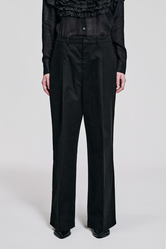 KIM C STUDIO black cotton straight-leg trousers front view