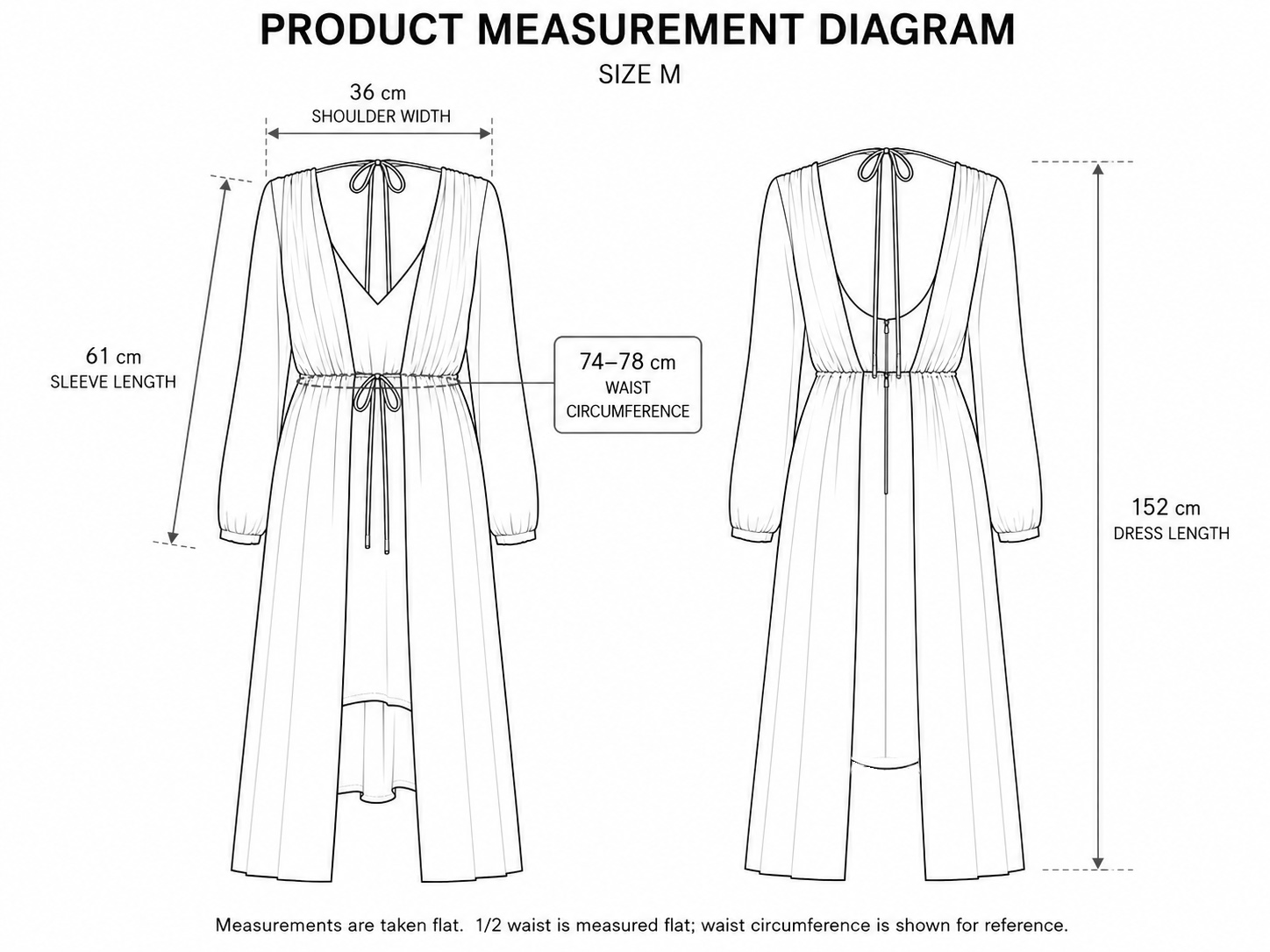 Convertible silk panel dress in midnight navy measurement diagram showing size M dimensions