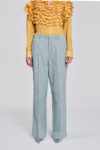 KIM C STUDIO pale blue linen straight-leg trousers front view