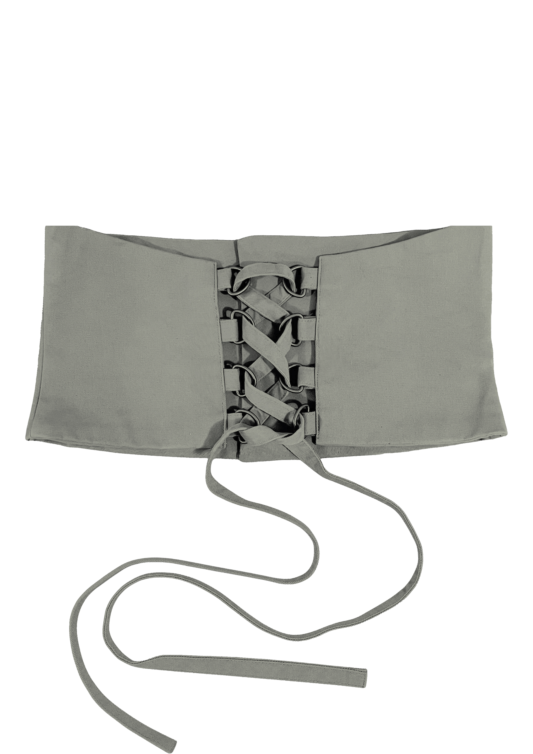 Back view of KIM C STUDIO sage cotton corset belt with three buttons