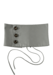 Front view of KIM C STUDIO sage cotton corset belt with three buttons