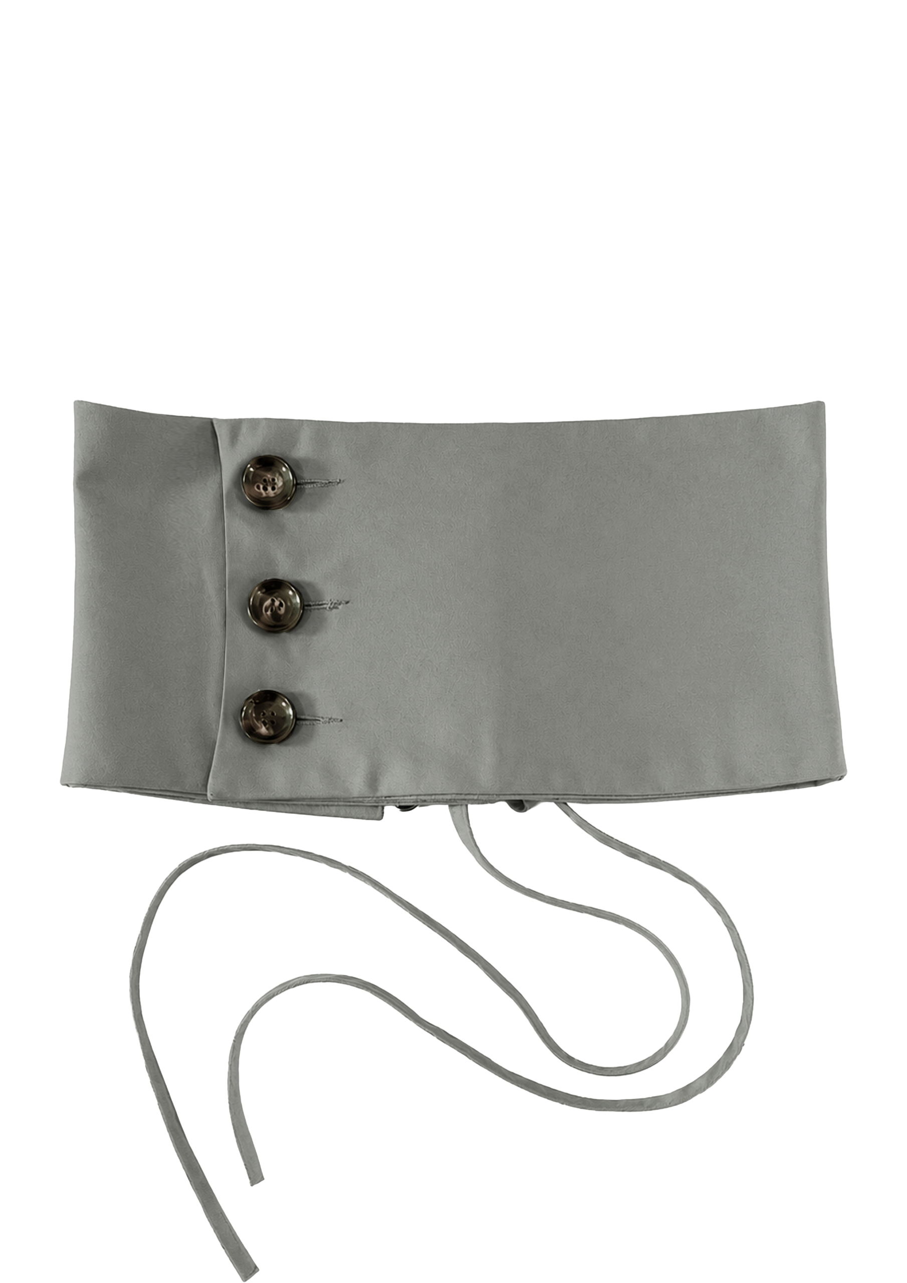 Front view of KIM C STUDIO sage cotton corset belt with three buttons